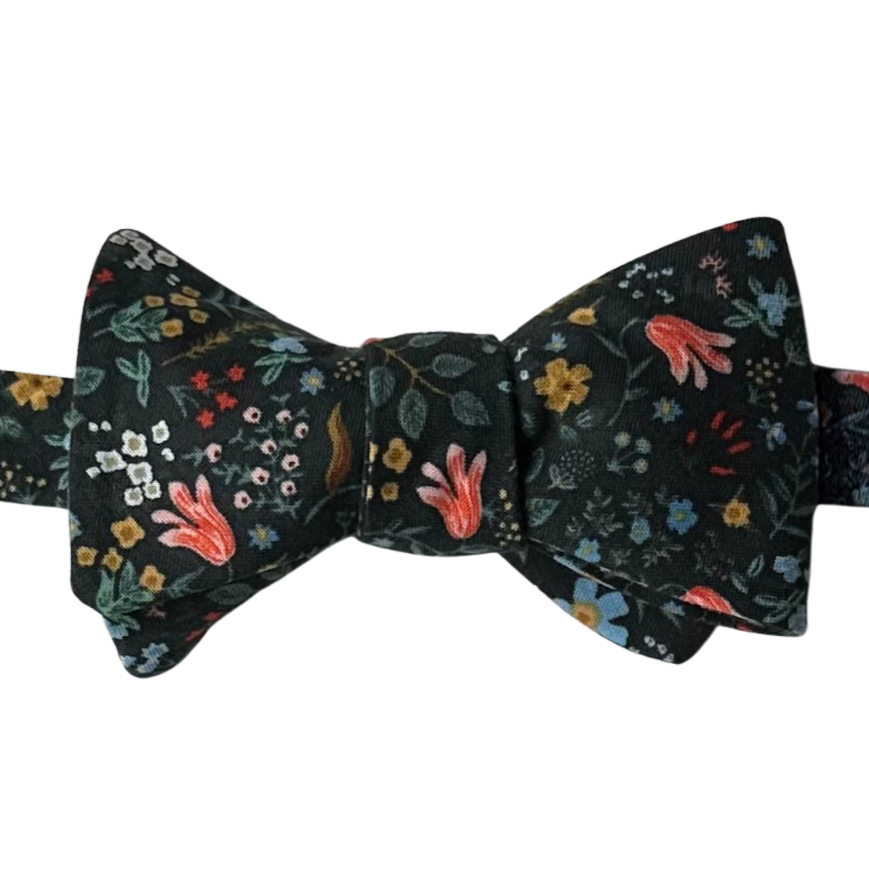 Night Blossom Black Floral Cotton Bow Tie Made in Canada