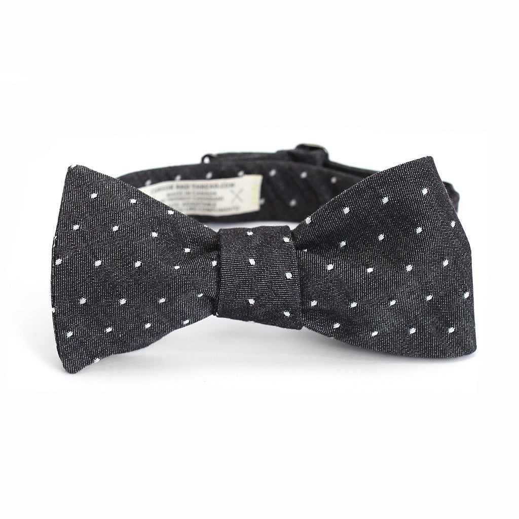 Black and white polka dot bow tie