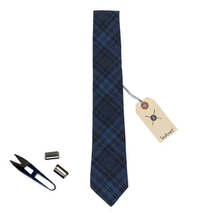 Hackney Flannel Black and Blue Plaid Cotton Neck Tie Made in Canada