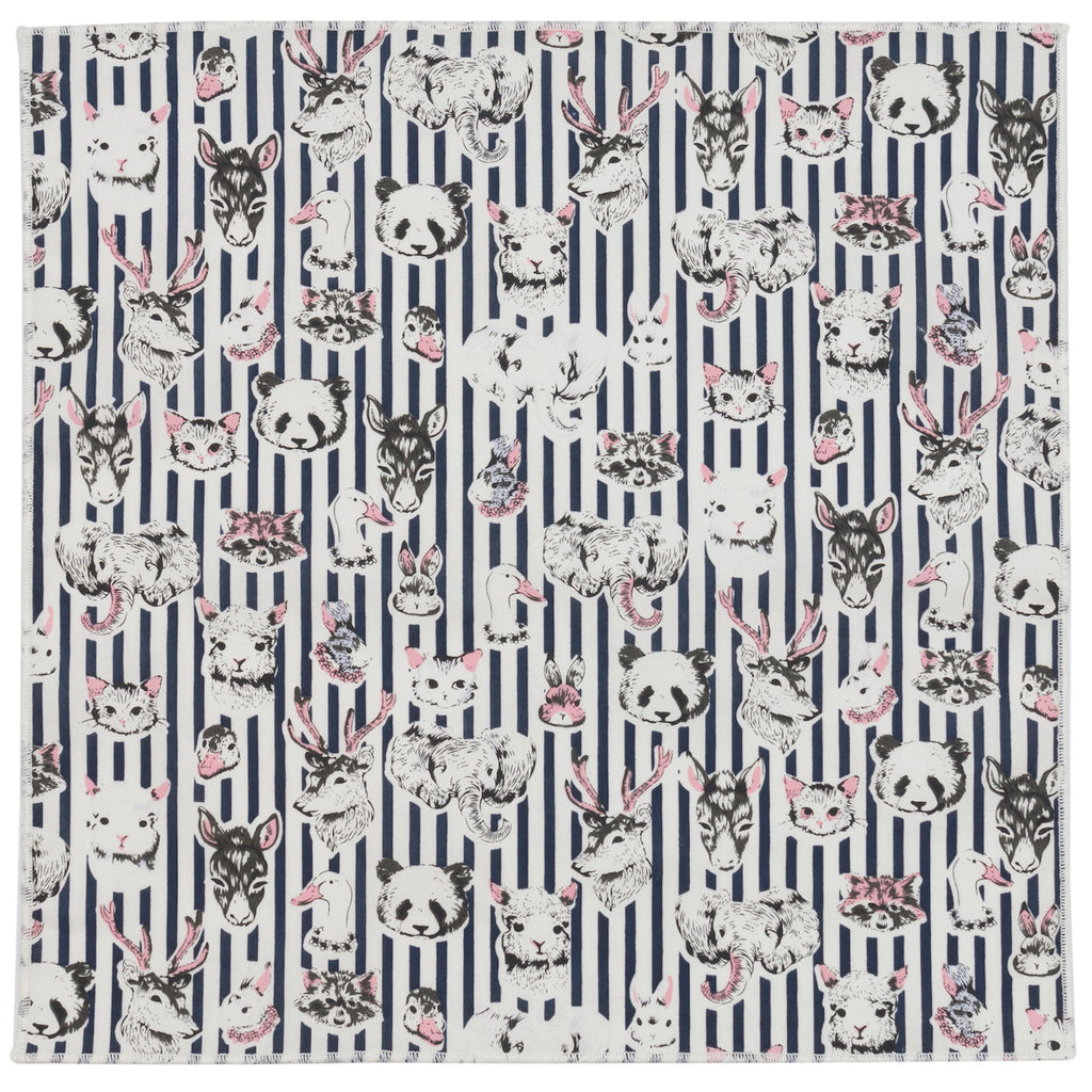Animals Portraits with Navy Striped Cotton Pocket Square Made in Canada