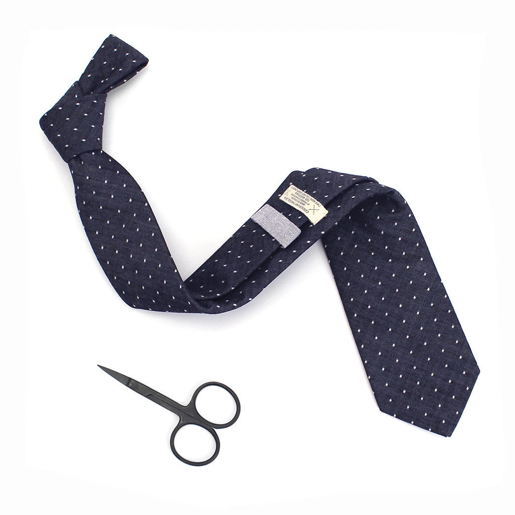 Chambray blue polka dot necktie