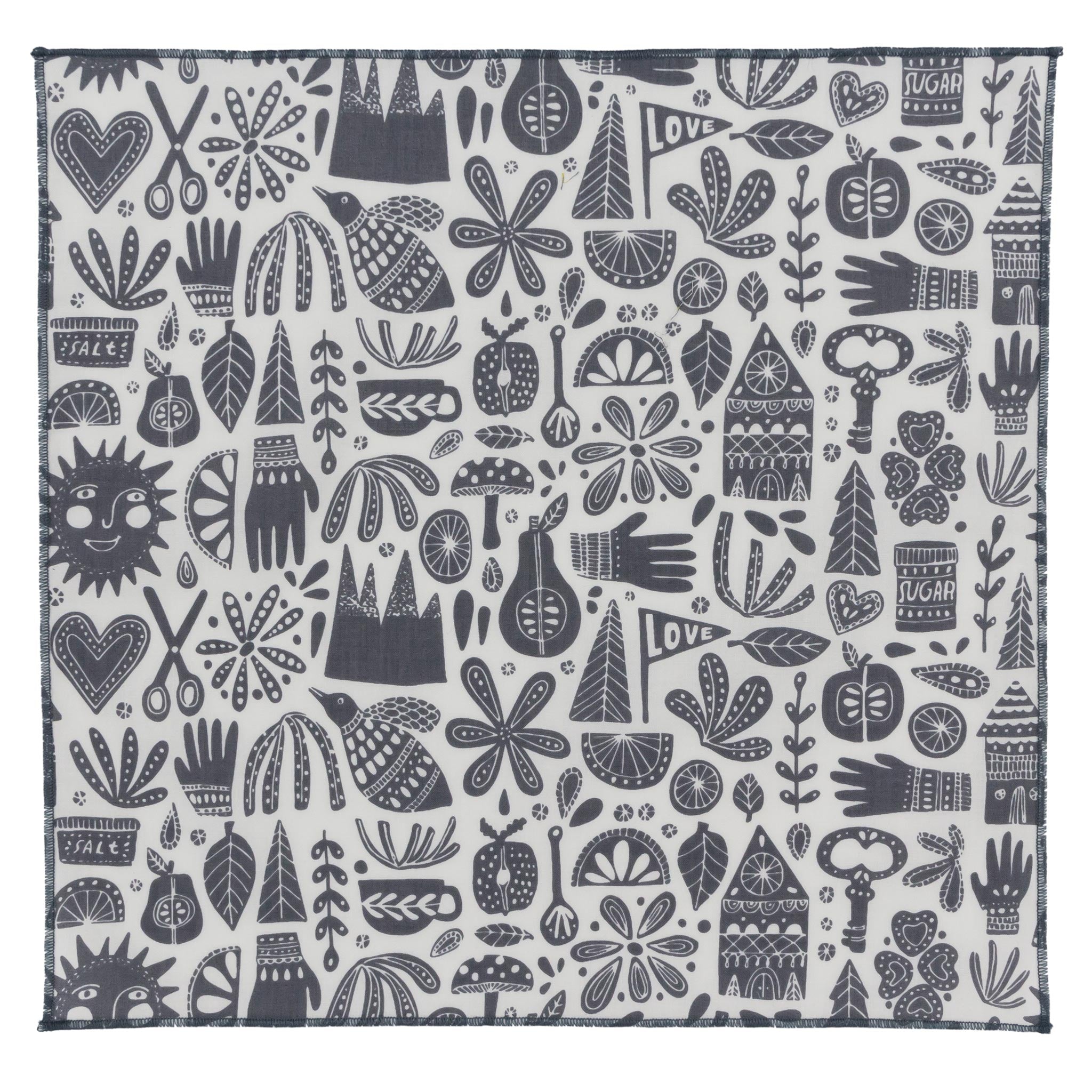 Hygge Grey and White Organic Cotton Pocket Square Made in Canada