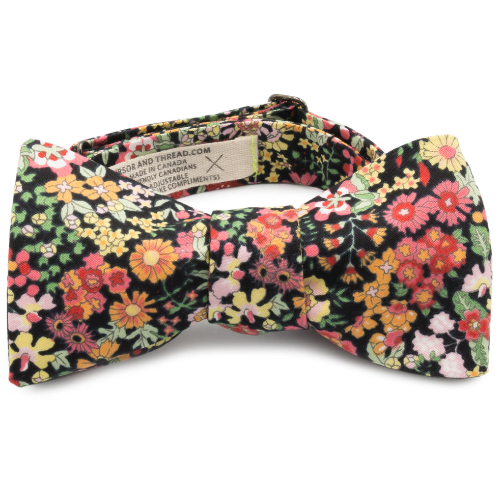 Ikebana Floral Print on Black Japanese Cotton Bow Tie Made in Canada