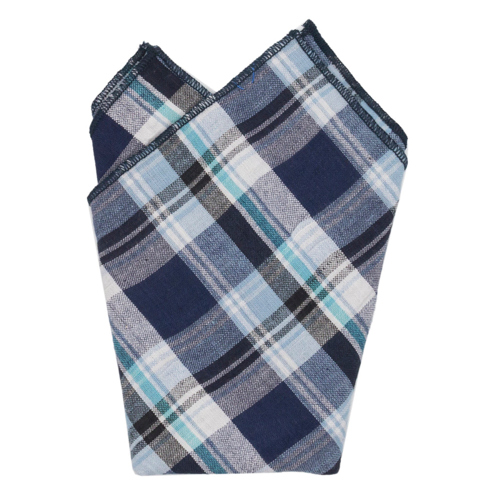 JAR Blue and White Plaid Cotton Pocket Square Made in Canada