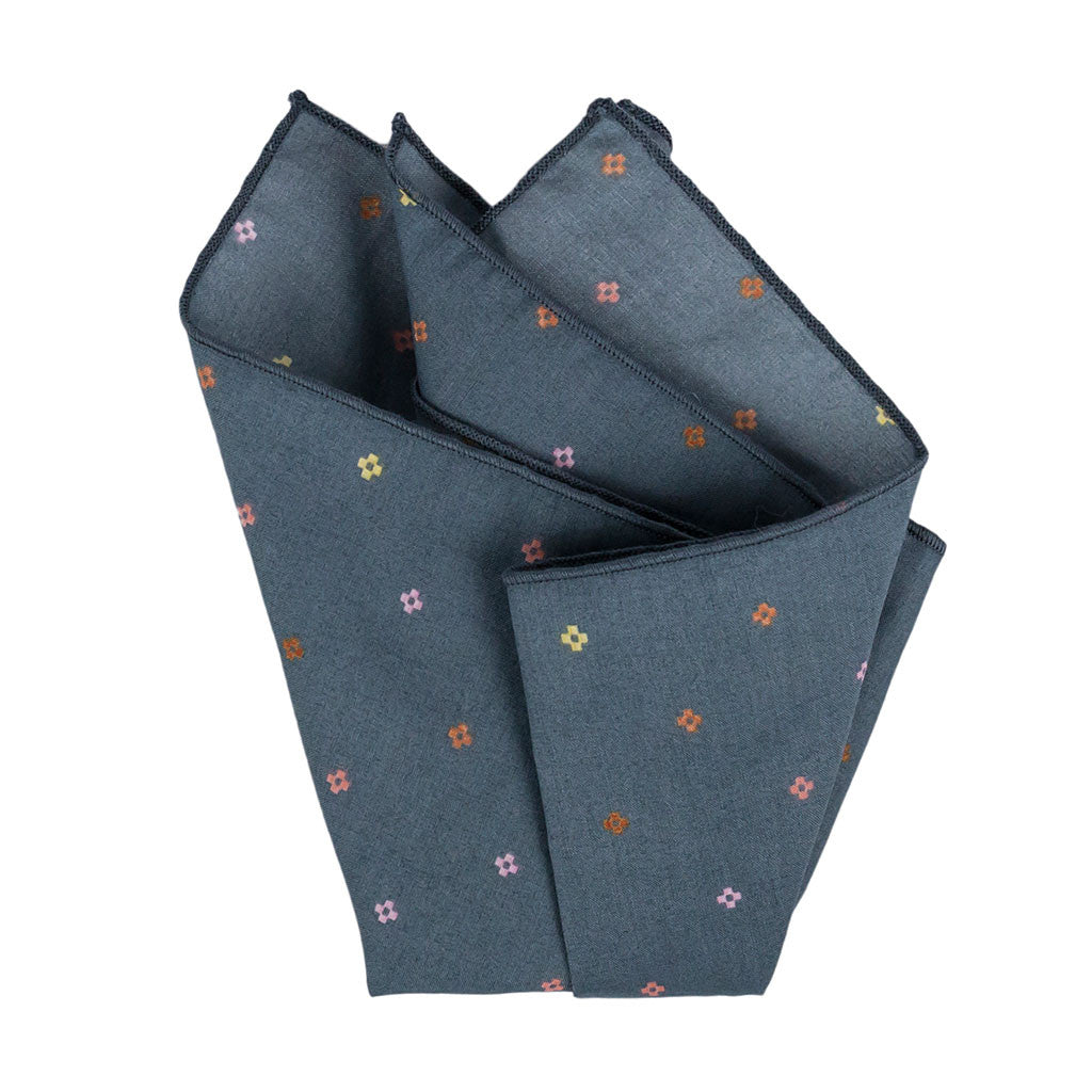 Grey Pixel Floral Pocket Square