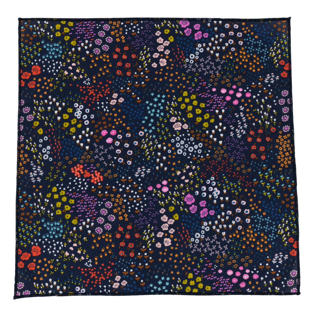 Lantana Navy Floral Lightweight Smooth Cotton Pocket Square Made in Canada