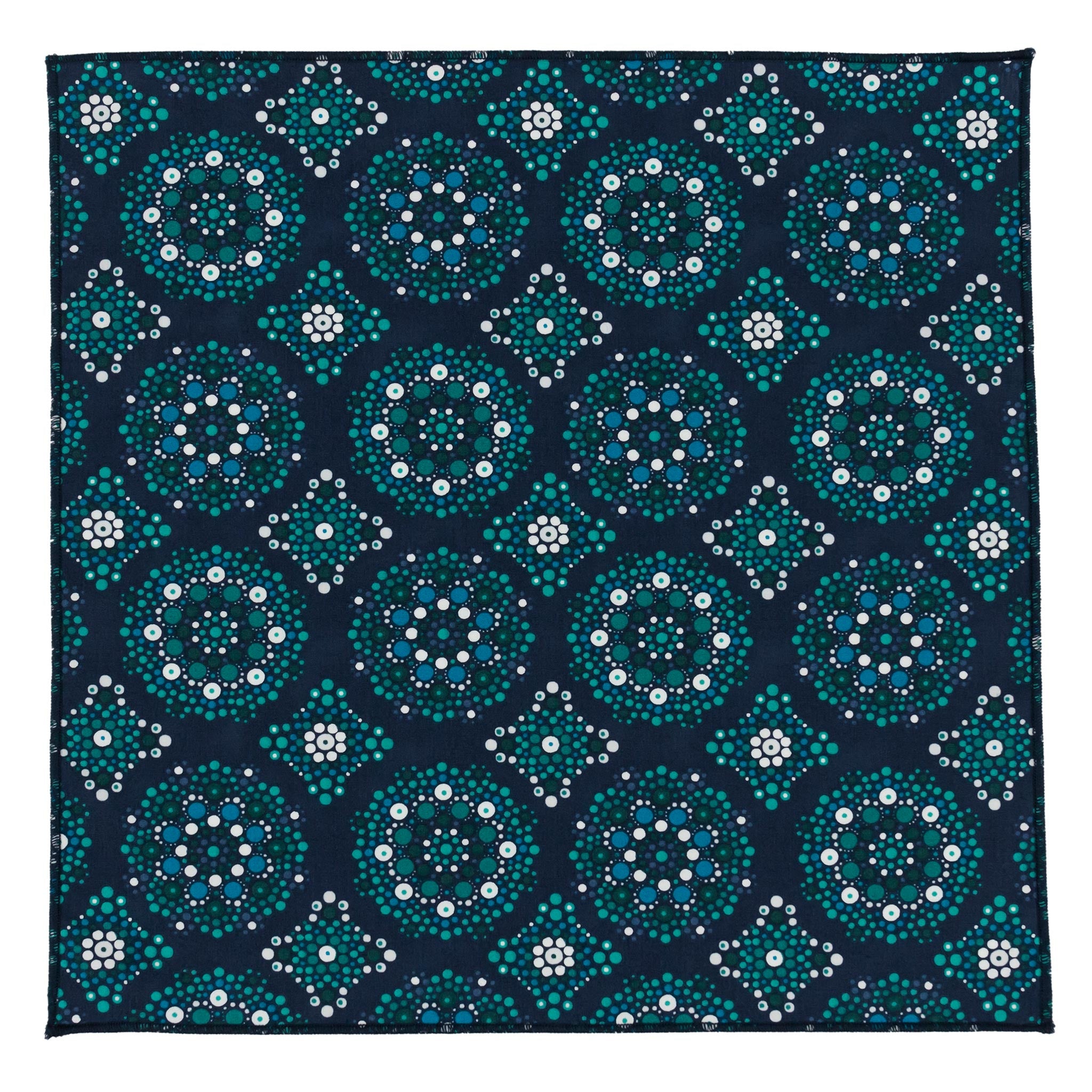 Green Navy Mandala Cotton Pocket Square Made in Canada