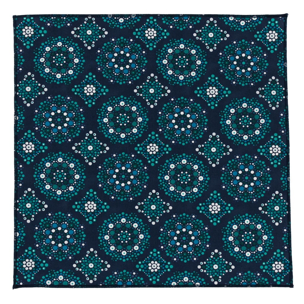 Green Navy Mandala Cotton Pocket Square Made in Canada