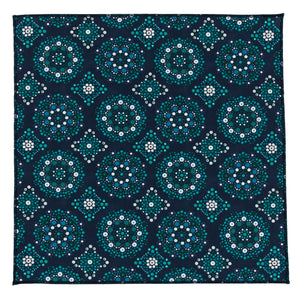 Green Navy Mandala Cotton Pocket Square Made in Canada