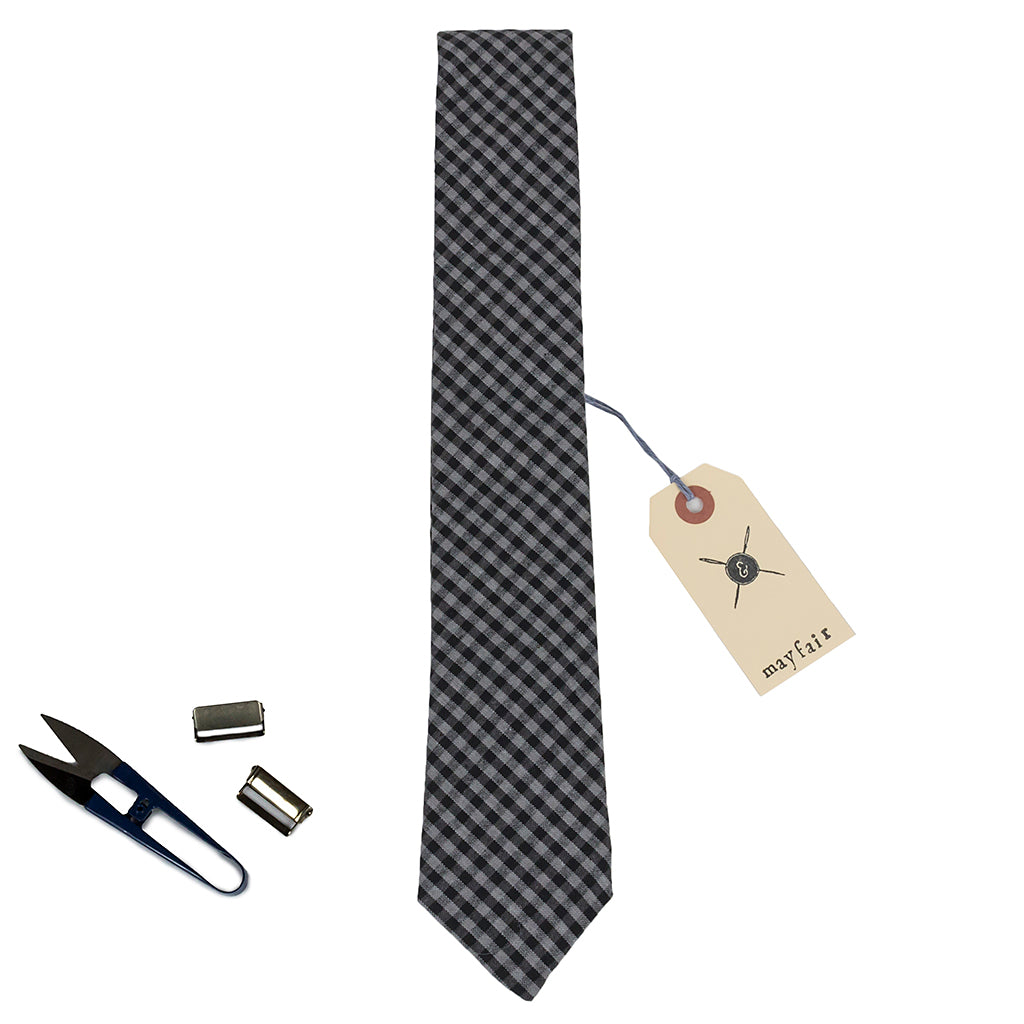 Mayfair Check Grey and Black Cotton Neck Tie Made in Canada