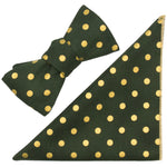 Green and Metallic Gold Polka Dot Cotton Pocket Square Made in Canada by Cursor & Thread