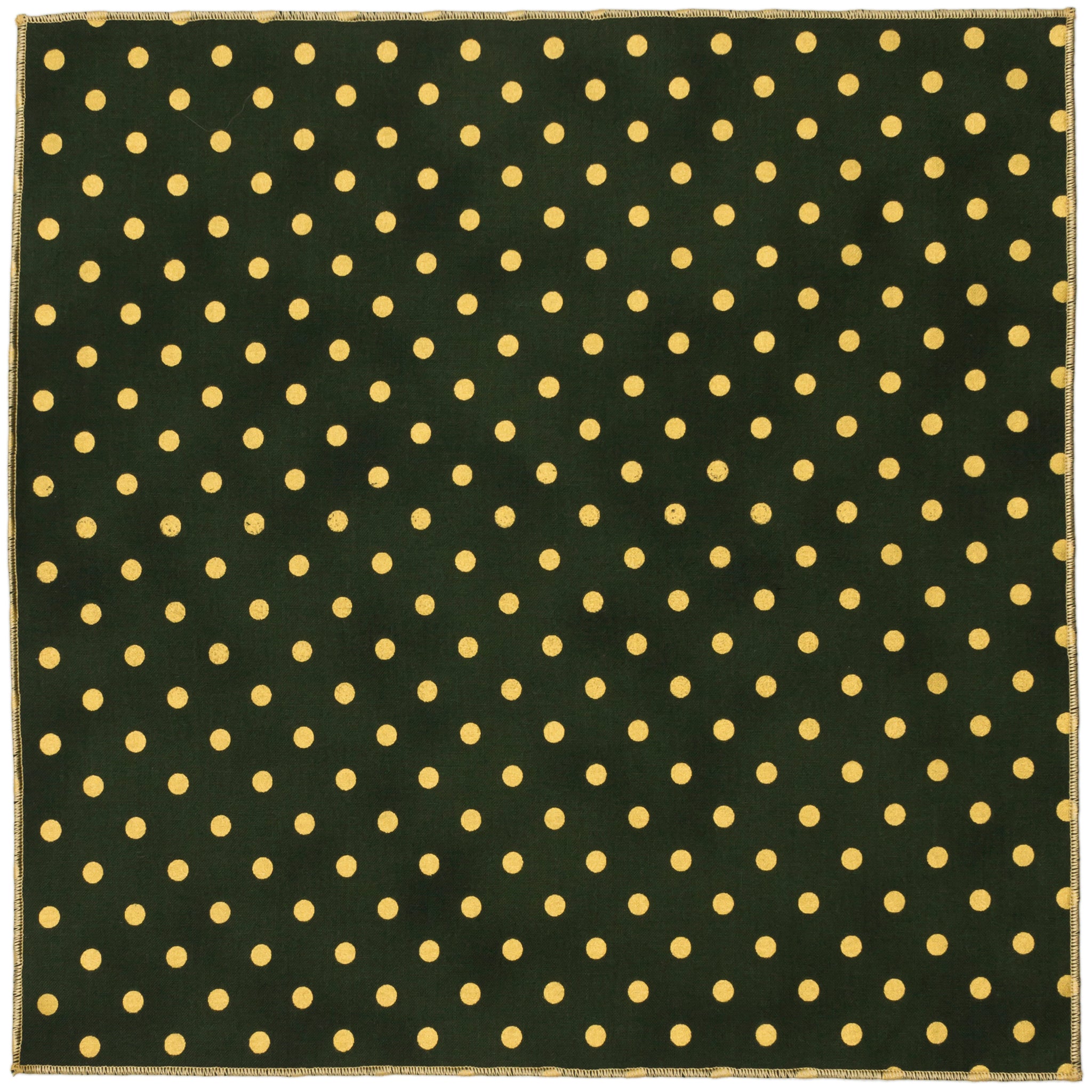 Green and Metallic Gold Polka Dot Cotton Pocket Square Made in Canada by Cursor & Thread