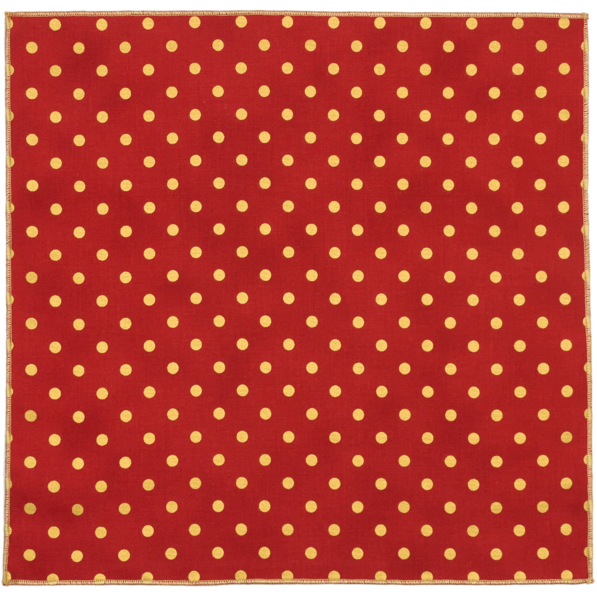 Red and Metallic Gold Polka Dot Cotton Pocket Square Made in Canada by Cursor & Thread