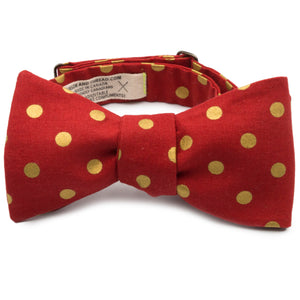 Red Cotton Bow Tie with Metallic Gold Dots Made in Canada