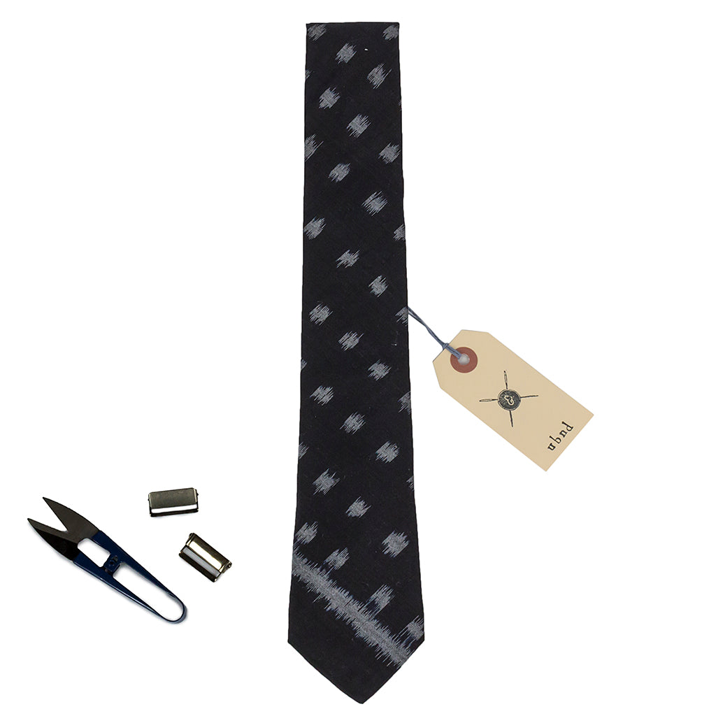 Ubud Ikat Black and Silver Handwoven Cotton Neck Tie Made in Canada
