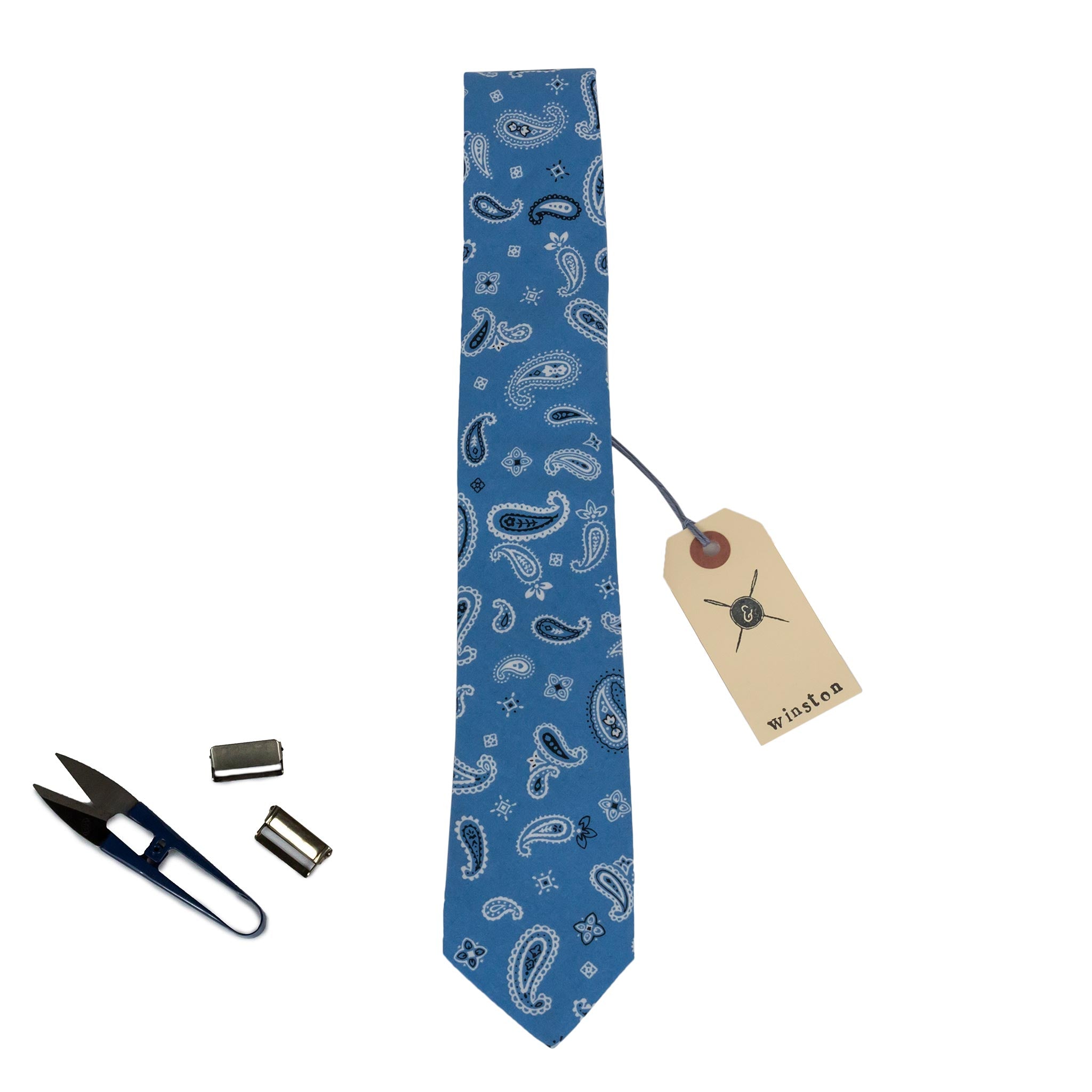 Winston Paisley Blue Cotton Neck Tie Made in Canada