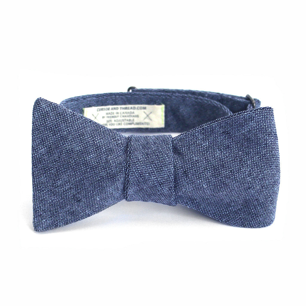 Indigo Linen Bow Tie