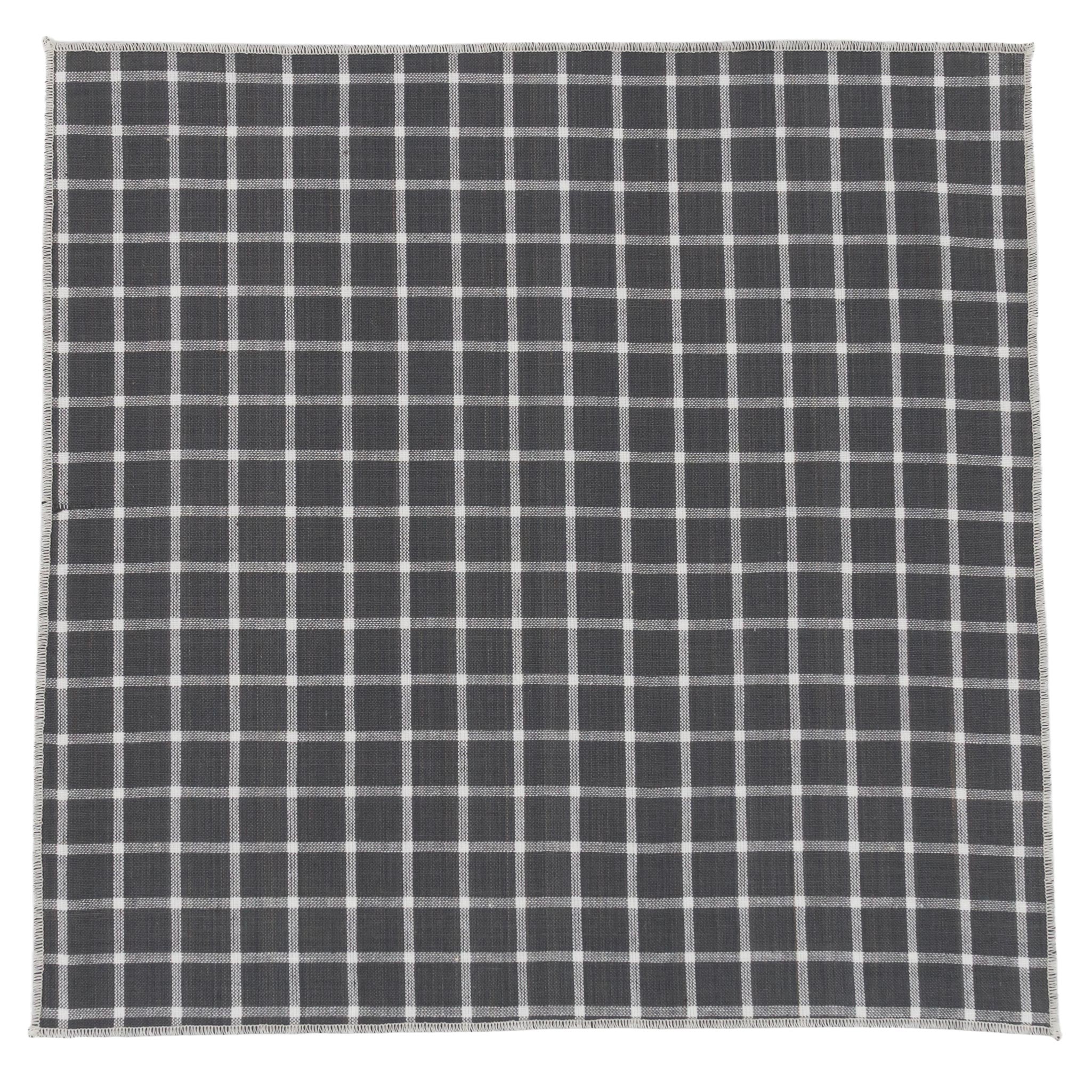 Checked Grey Cotton Pocket Square Made in Canada
