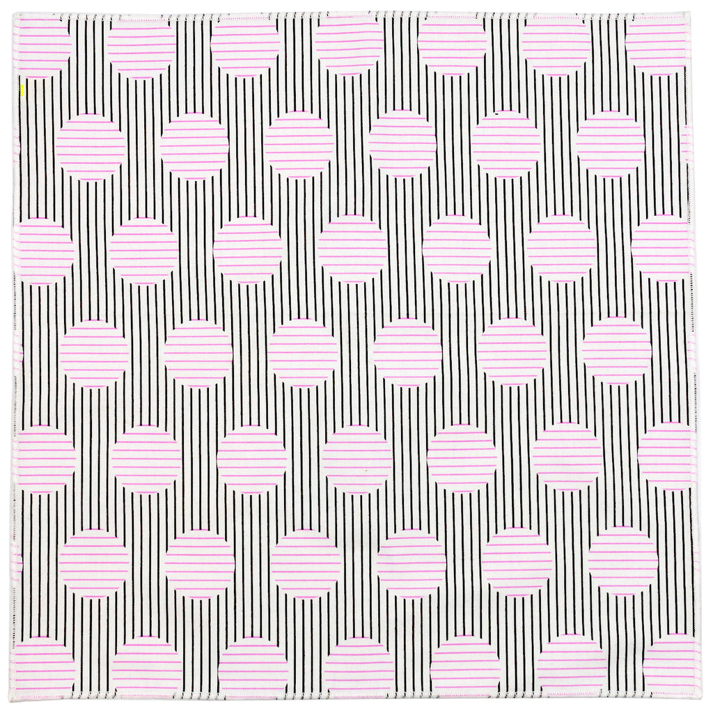 Deco Black, White and Pink Patterned Cotton Pocket Square Made in Canada