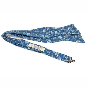 Blue & white floral self tie bow tie