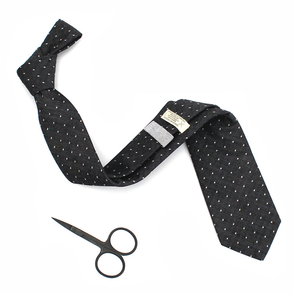 Chambray black polka dot necktie